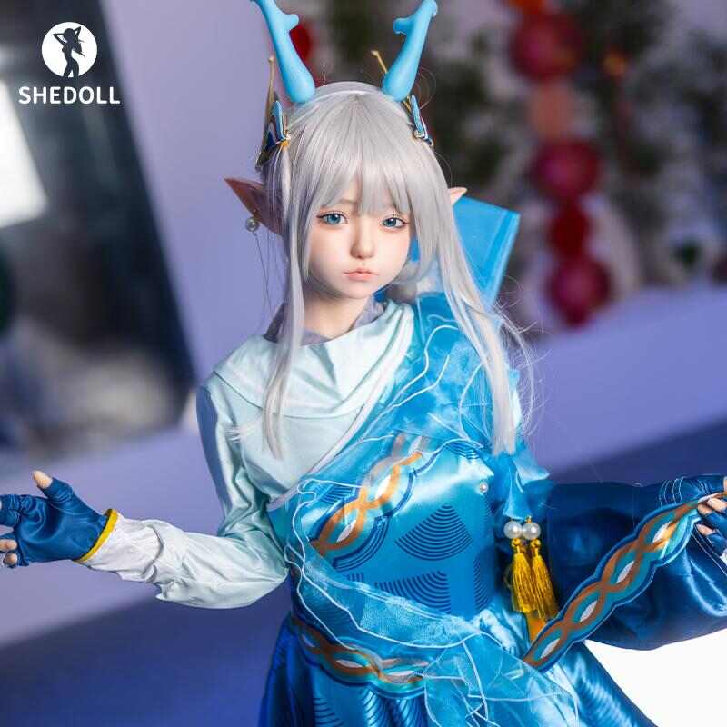 SHEDOLL エリン 148cm｜Dカップ｜瑶「山海·碧波行」コスプレ｜銀髪龍角エルフ耳｜発熱軽量ボディ+リアル口腔｜王者栄耀 同棲人形