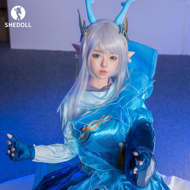SHEDOLL エリン 148cm｜Dカップ｜瑶「山海·碧波行」コスプレ｜銀髪龍角エルフ耳｜発熱軽量ボディ+リアル口腔｜王者栄耀 同棲人形