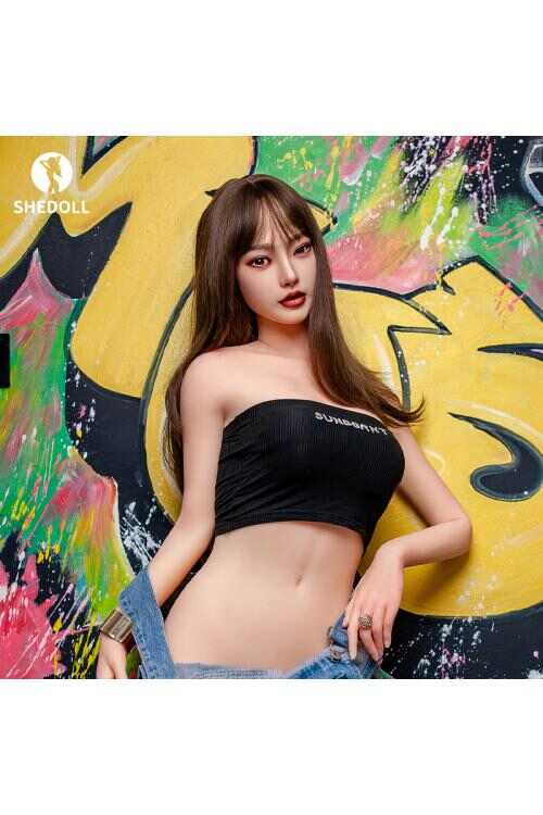 SHEDOLL 白露 158cm｜C罩杯｜街頭嘻哈風：黑色抹胸+牛仔背帶褲｜苗條巨乳｜加熱功能+仿真植毛｜專屬街頭女友